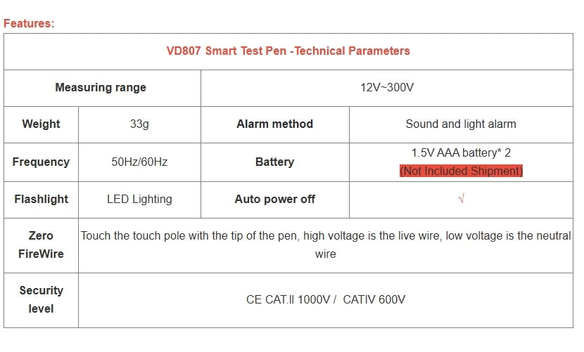 ANENG VD807 Induction Tester Pen LED Display